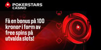 100 free spins att spela med som ny spelare hos Pokerstars Casino