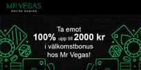 Välkomstbonus: 100% upp till 2000 kr + 11 freespins hos Mr Vegas