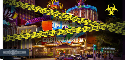 Stadsdel i Macao med gul varningstejp framf&ouml;r