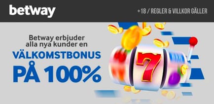 Betway erbjuder alla nya kunder en v&auml;lkomstbonus p&aring; 100%