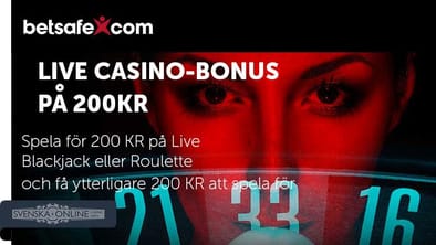 Betsafe.com Live casino-bonus på 200 kr
