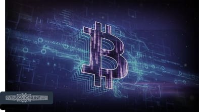 Bitcoin-logga bl&aring; bakgrund