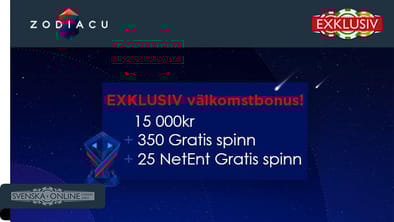 Zodiacu EXKLUSIV v&auml;lkomstbonus 15 000 kr